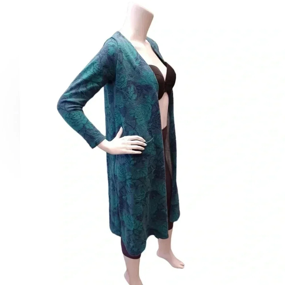 LuLaRoe Open MIDI Cardigan Green Blue Floral Size Small